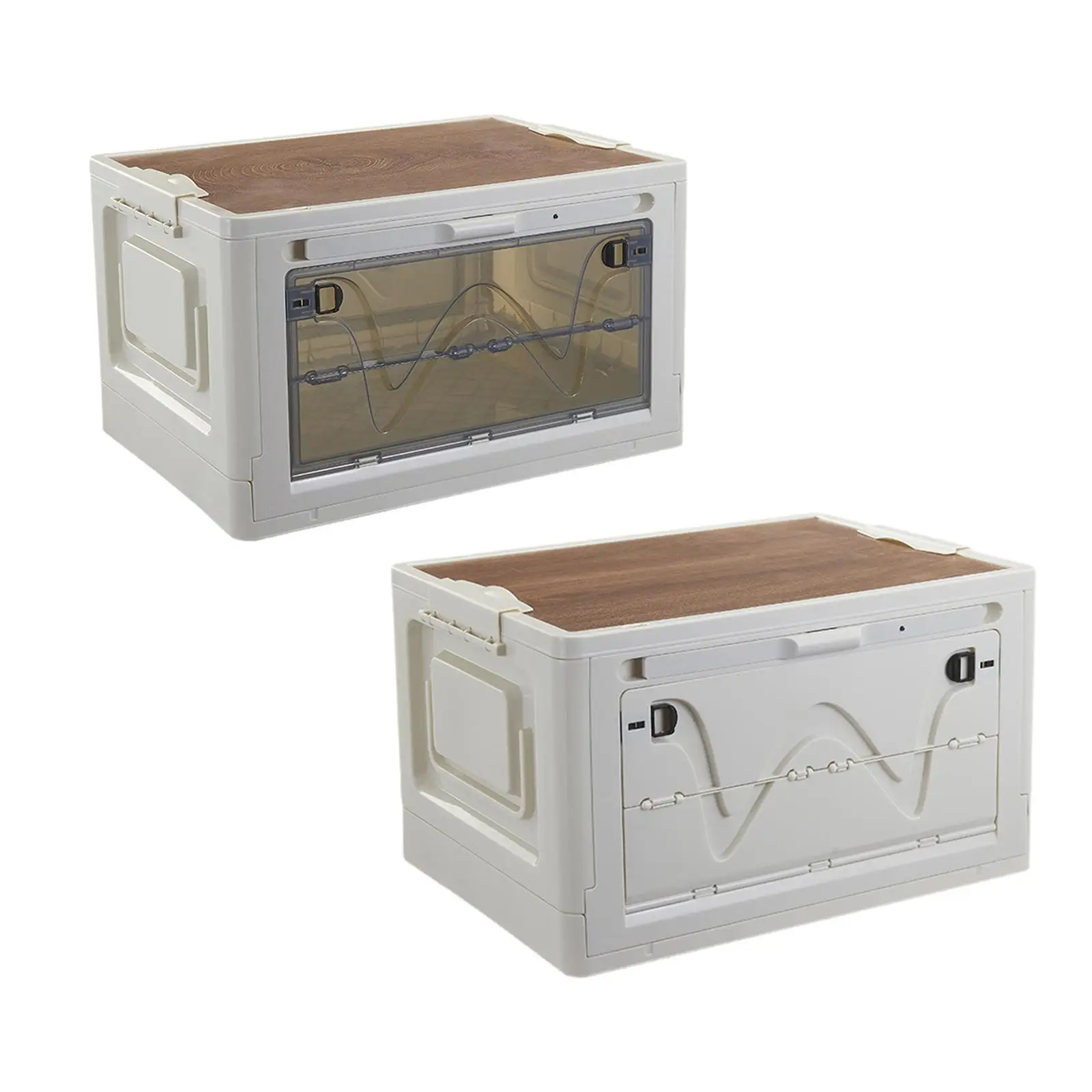 

Stackable Storage Bins with LED Light Office Outdoor Indoor Multifunctional Home Storage with Wood Lid Collapsible Storage Bins
