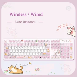 104 Keys Purple Kawaii Wireless Keyboard Cute Cartoon Cat Computer Gaming Keyboard Girl Gamer Silent Wired Pink Keypad For PC