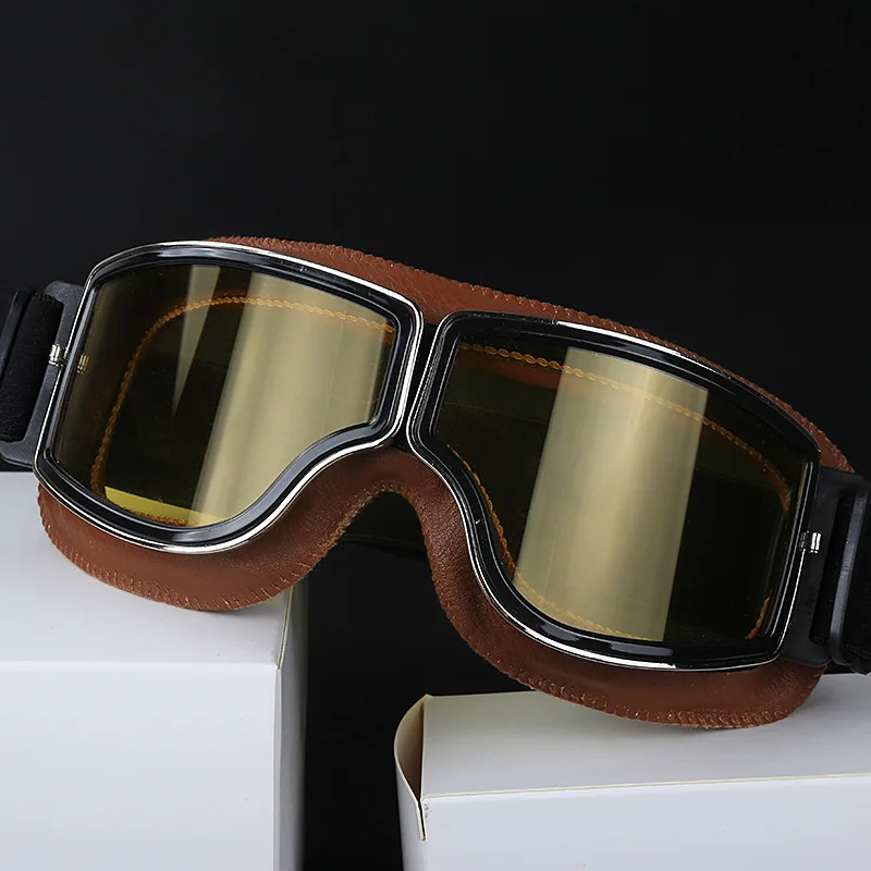 Fahrrad Motorrad Brille Winddicht Motorrad Helm Brille Sonnenbrille Retro Universal Leder Retro Motorrad Zubehör