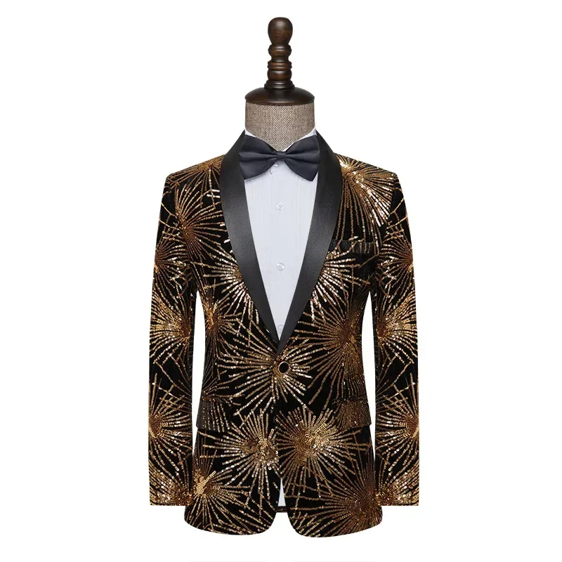 Trendy Sequins Men Blazers Singer Stage Performance Host Dress Tuxedo Gentlemen Single Button Wedding Party New Male Suit Jacket