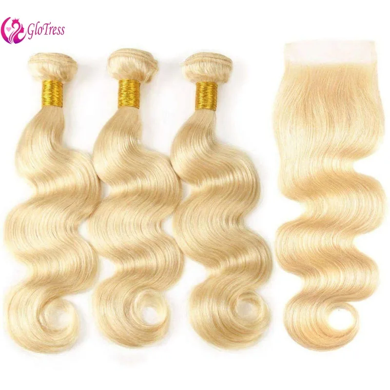 قسط 12A # 613 4x4 الدانتيل الشفاف إغلاق الجسم موجة مع 3 حزم 10-22 "البرازيلي عذراء شعر ريمي كامل اليد النسيج