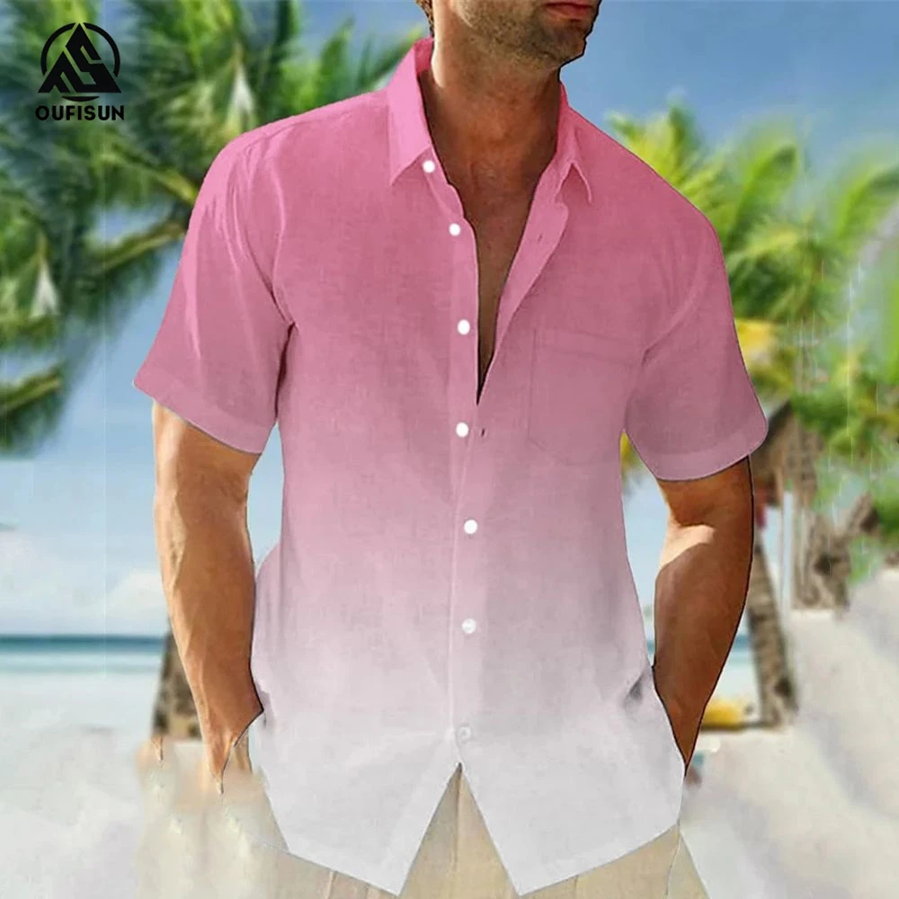 2024Summer Hawaiian Two-Tone Print Men's Beach Trave Shirt Seaside Casual Men's Short-Sleeved Shirt Summer Street Fashion