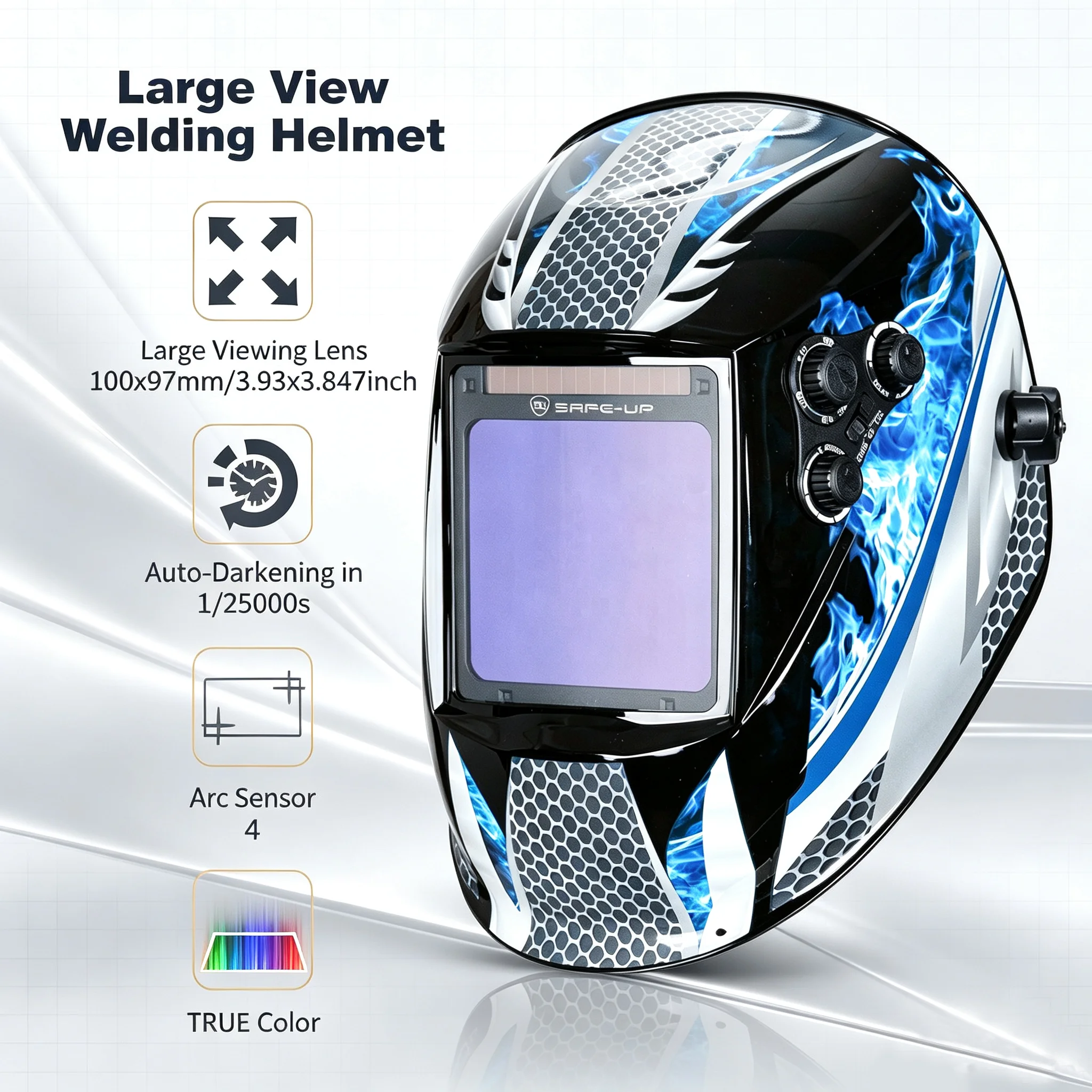 Welding Helmet Welding Goggles Large View True Color 4 Arc Sensor Solar Powered Auto Darkening Welder Mask Hood Cap For Welder