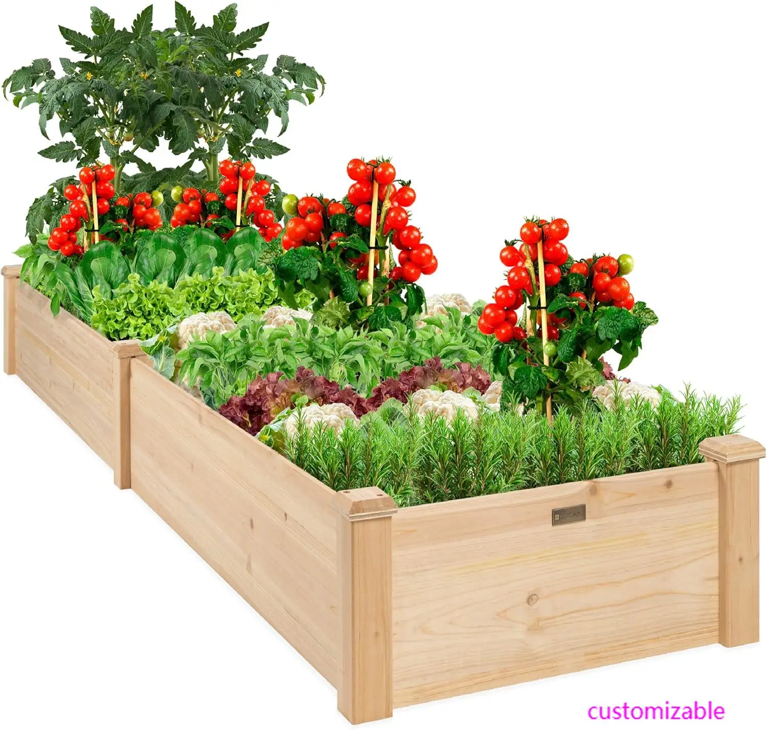

8x2ft Outdoor Wooden Raised Garden Bed Planter for Vegetables, Grass, Lawn, Yard - Natural