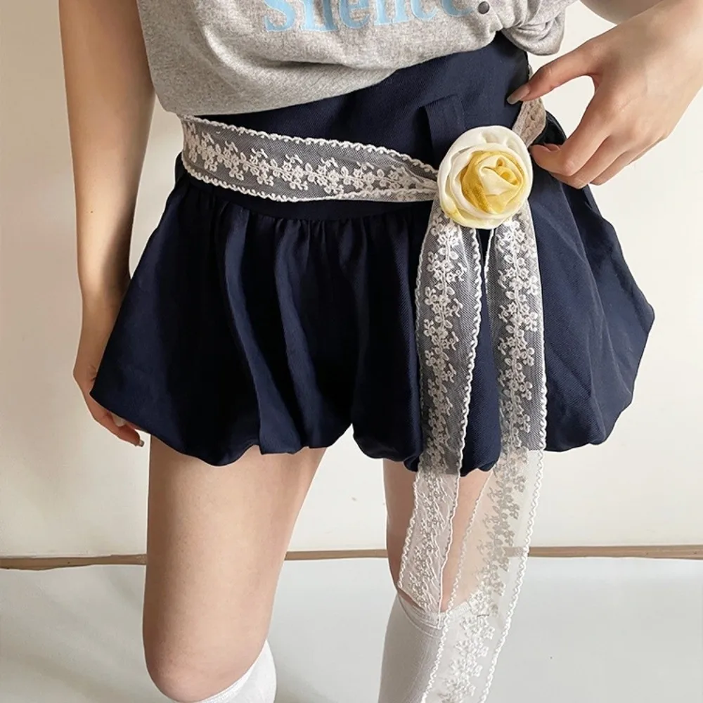 أزياء Y2K الدانتيل حزام الكورية نمط طويل الكرمة زهرة حزام الخصر الأزهار ربط وشاح من الدانتيل الشارع الشهير