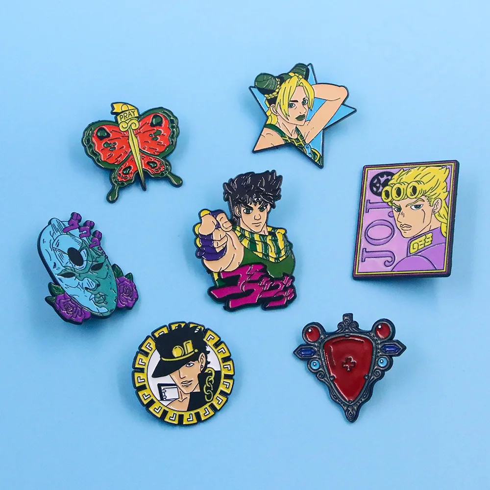 7pcs/set Anime JOJOS Bizarre Adventure Brooch Cartoon Character Kujo Jotaro Metal Badge Backpack Clothing Accessories Fan Gifts image 4
