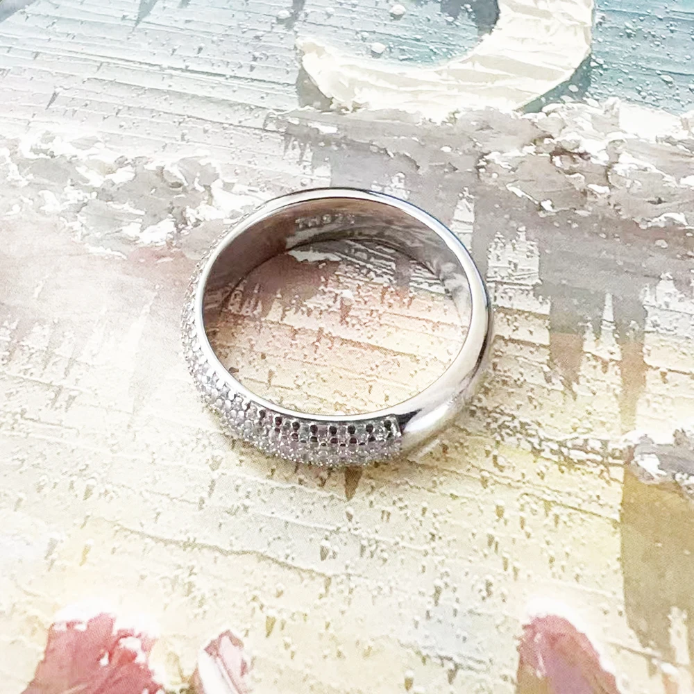 Bandring mit weißem Zirkon, europäischer trendiger edler Schmuck für Damen, Geschenk aus 925er Sterlingsilber – Detail 5
