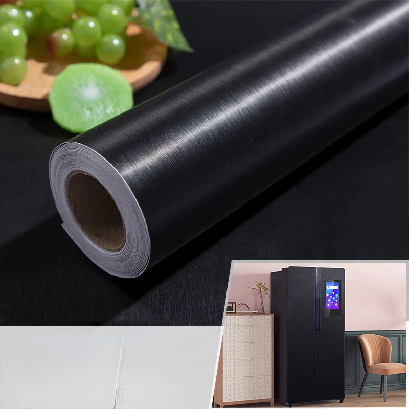 NONE Verdickte gebürstete Metall aufkleber Edelstahl Küchen schrank Kühlschrank selbst klebende Tapete wasserdichte Wohnkultur 6