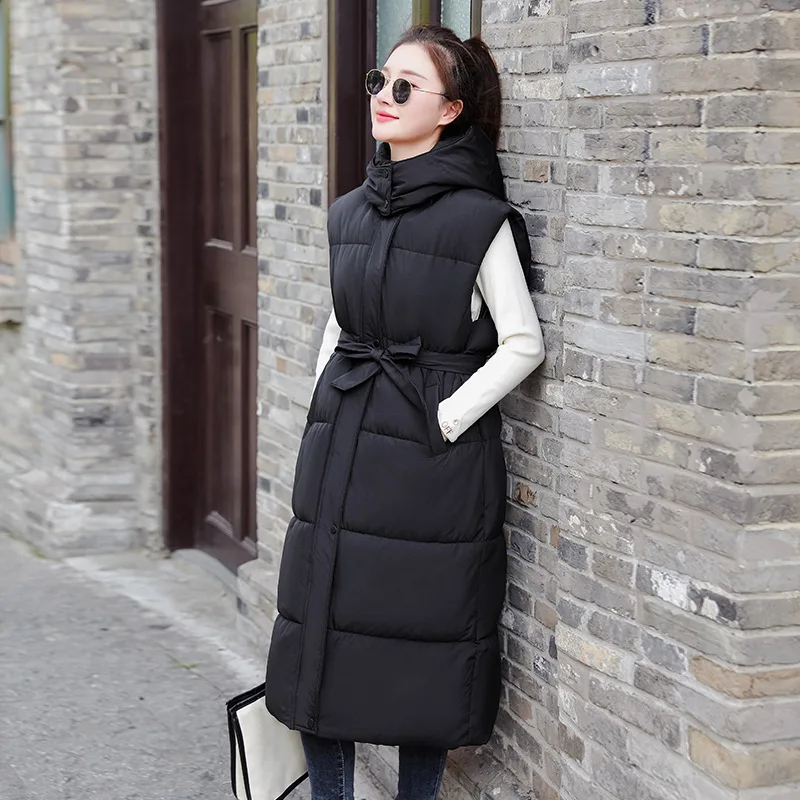 

Womens Jacket Sleeveless Waistcoat 2026 New Winter Underwaist Coat Long Hooded Quilted Puffer Vest Female Warm Thicken Outwear