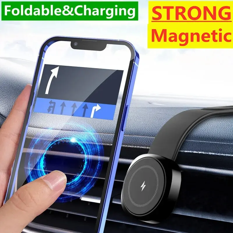 Magnetic Car Phone Holder Mount Magnet Car Wireless Charger Fast Charging Cell Stand for Macsfae iPhone 15 14 13 12 Pro Max Mini