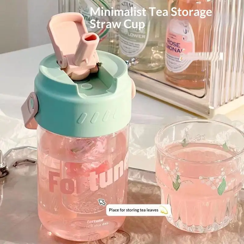 600/800ml Sports Water Bottle With Hidden Straw Portable Sealed Leak-Proof Plastic Cup Outdoor Travel Camping【Homeclub】