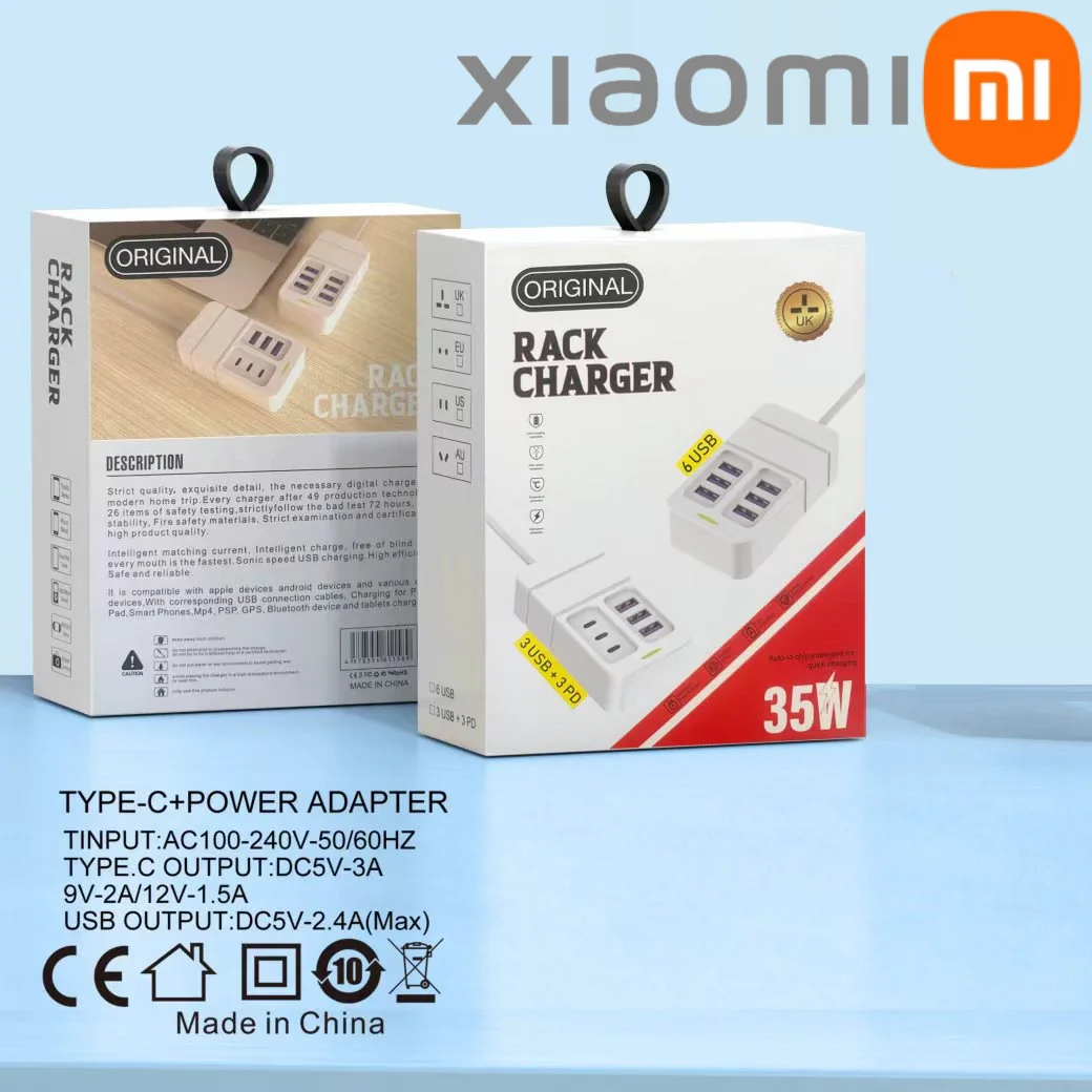 Xiaomi 35W 6-port USB Type-C Charger USB 3.0 Wall Charger PD Fast Charger Adapter EU US Plug for Mobile Phone Laptop Tablet 2024