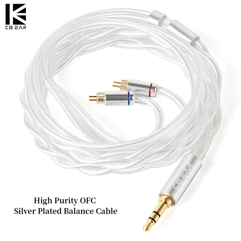 KBEAR Glint 5N Cable de equilibrio IEM chapado en plata OFC de alta pureza Cable de alta fidelidad para auriculares Cable desmontable sin micrófono 2PIN/QDC para KZ