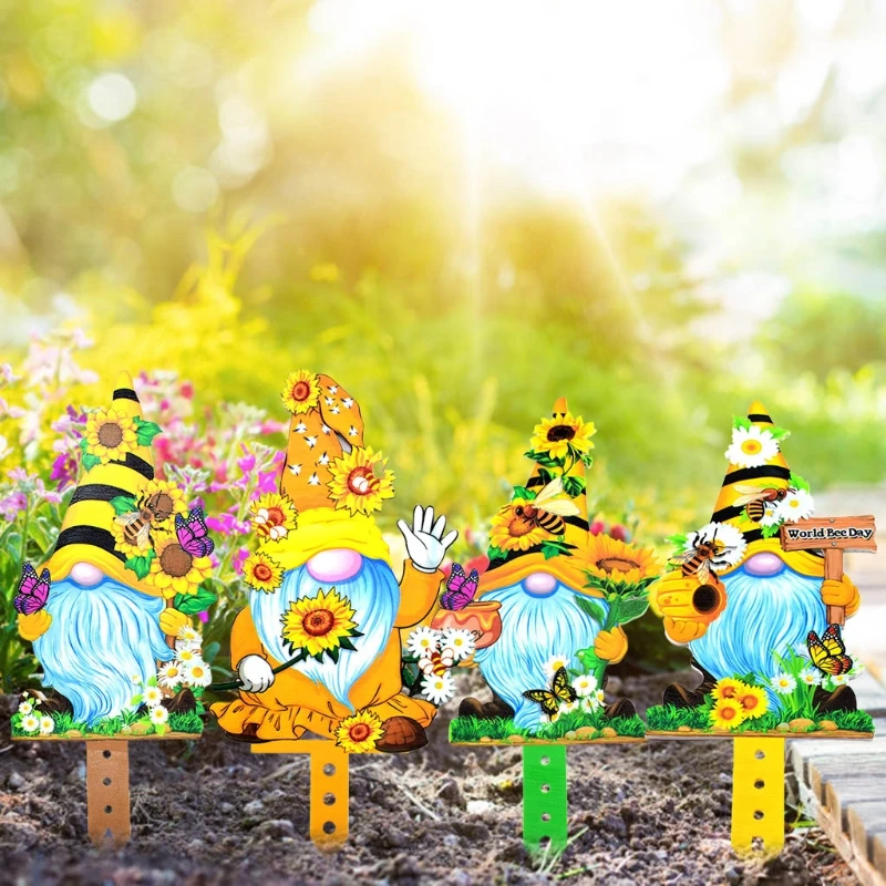 Spring Flower for Butterfly Gnome Peep Yard Sign with Stakes Outdoor Decorations for Garden Patio