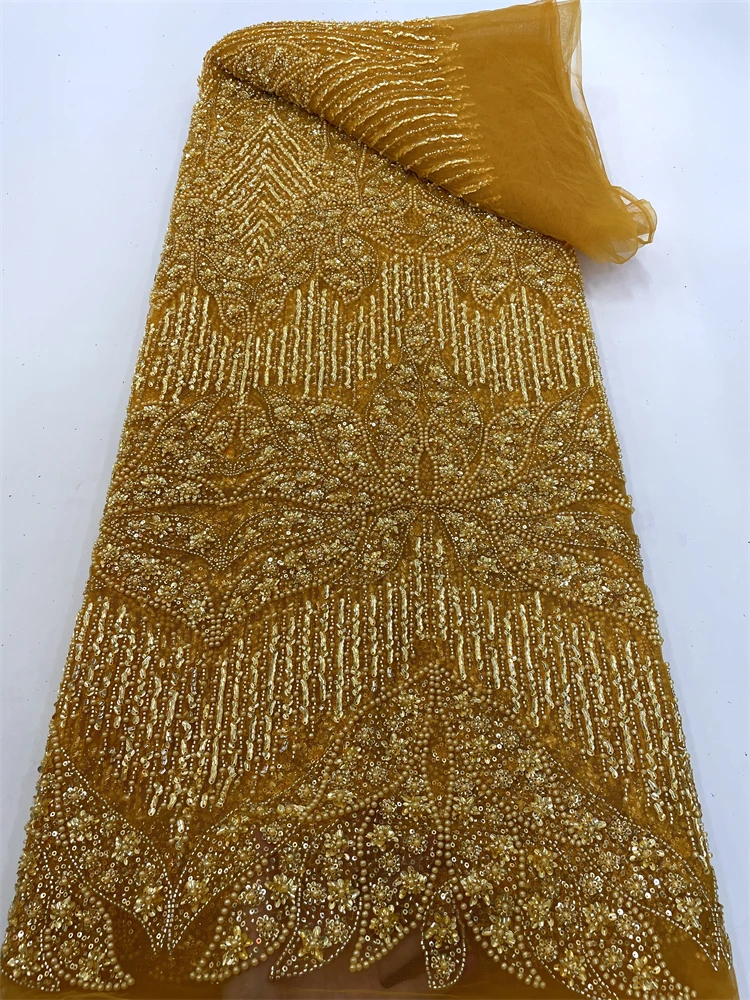 

Luxury African Sequins Beaded Lace Fabric 2025 High Quality Groom Nigerian Wedding Bridal Embroidery French Tulle Sewing