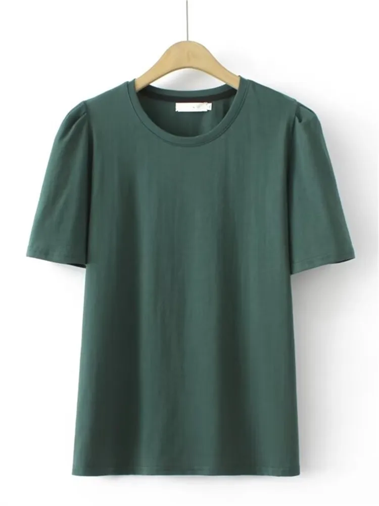 

Plus Size Women's Clothing Short Sleeve T-Shirt Basic Summer Solid Color Round Neck T-Shirt Bust 106-124CM