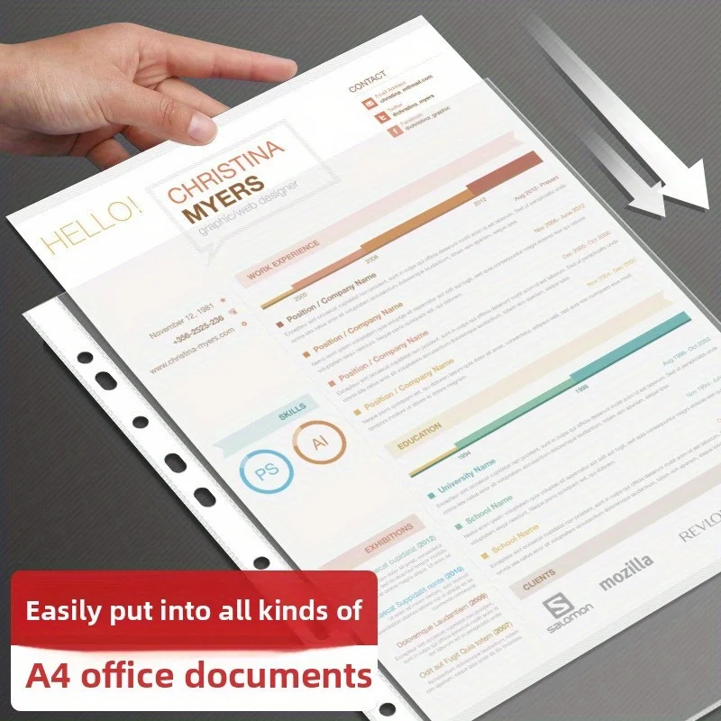 Busta per documenti da 100 pezzi, pellicola protettiva per pagine in plastica spessa 11,89 x 9,17 pollici e 11 fori, protezione A4