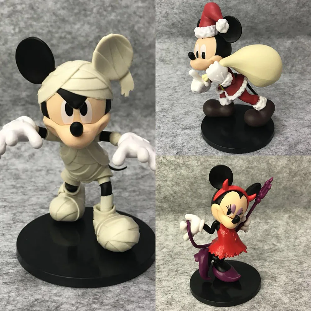 Minnie Mickey Mouse Action Figure GK Model Toys Santa Mickey Devil Minnie Mummy Mickey Figuras Decoration Accessories Kids Gift