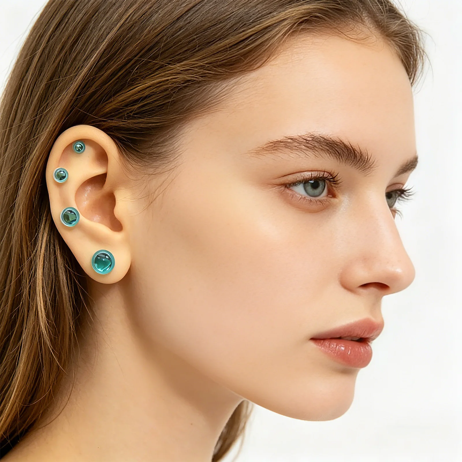 2Pcs Peacock Blue Glass Ear Plugs Stretching Set with 2 Silicone Ring Dead Piercing Glass Ear Tunnels Ear Expanders 1.6-9mm-16mm