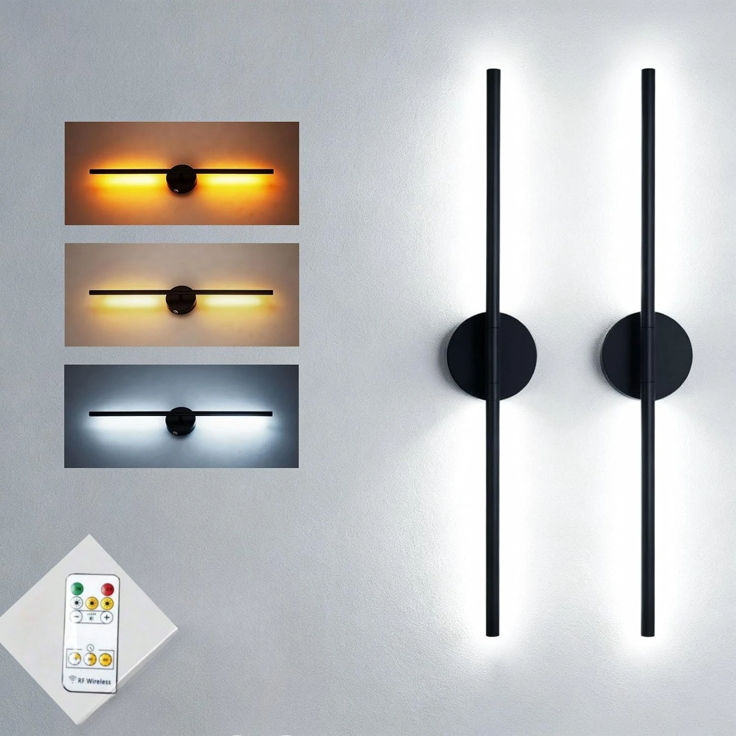 

2PC Rechargeable 80cm Wall Light Wireless LED Internal Wall Sconce Dimming Modern Beside Night Lamp for Bedroom Remote Control