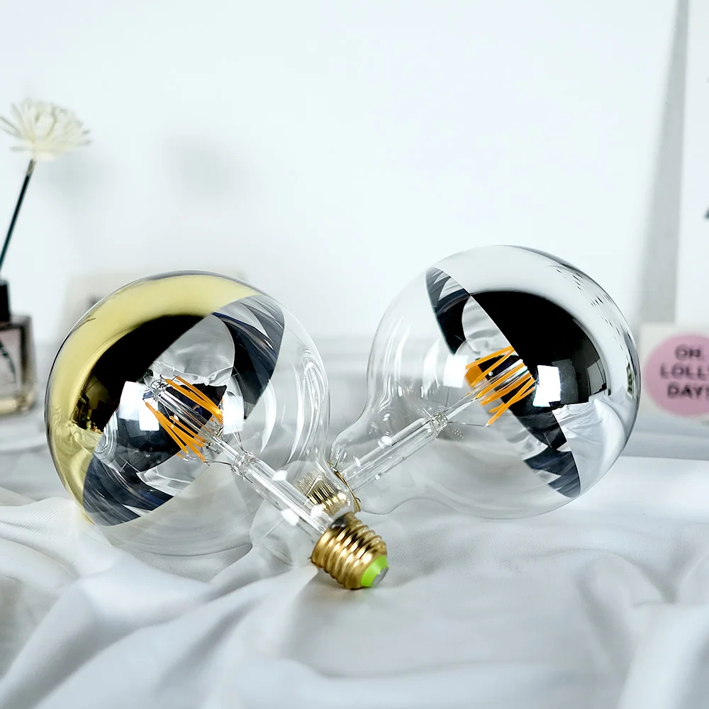 TIANFAN Edison Led Bulb Big Globe 6W Dimmable 2700Kelvin Silver Gold Half Mirror  220-240V E27 Vintage Decorative Light Bulb