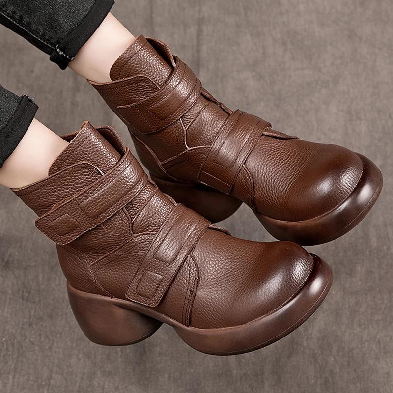 GKTINOO 2024 Fashion Women Thick Heel Ankle Boots Autumn Winter Warm Shoes High Quality Genuine Leather Chunky Platform Boots