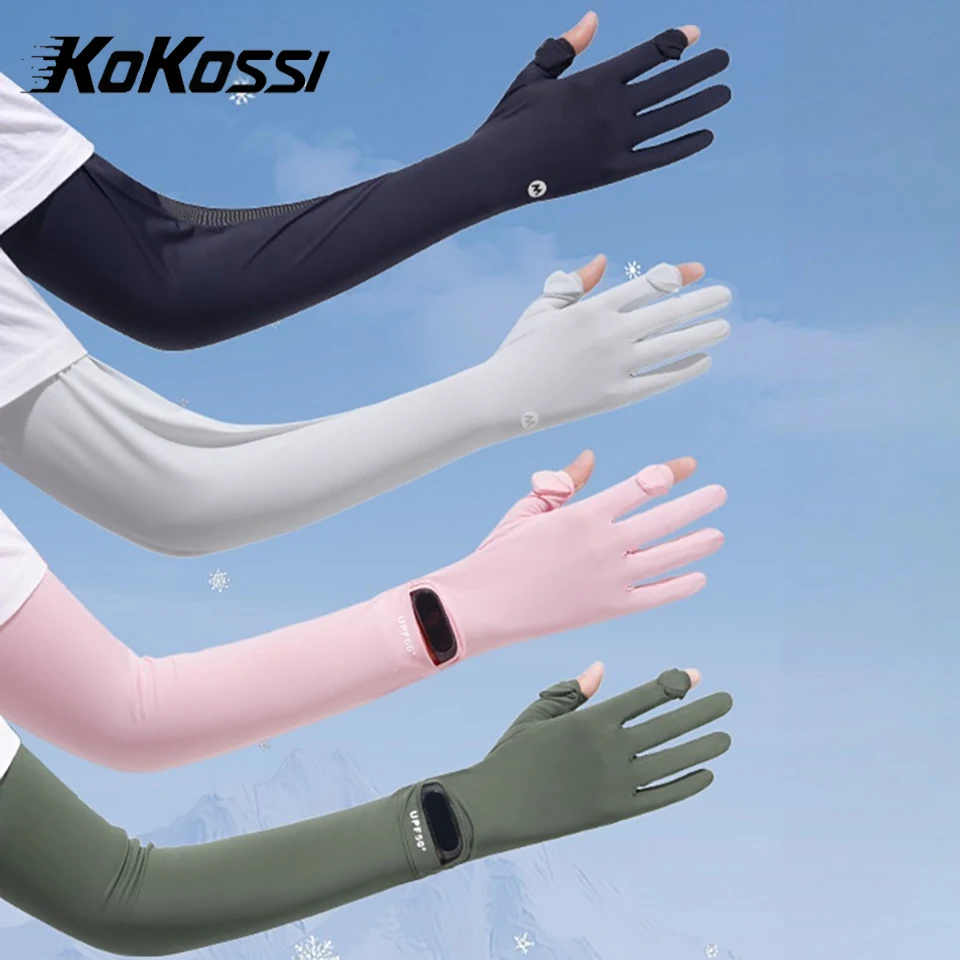 KoKossi Summer Women's Arm Cover Breathable Long Ice Silk Open Watch Sleeves Non-slip Flip Sun Protection Touchscreen Gloves