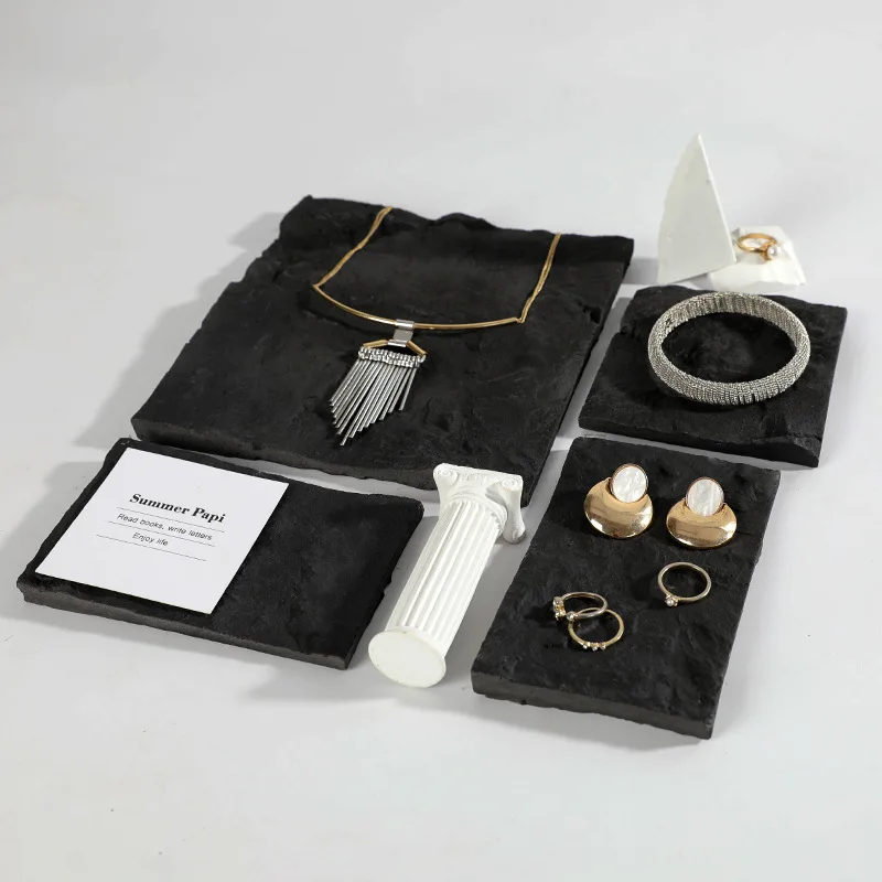 Schwarzer Gips Schmuck Display Requisiten Halskette Ohrringe Veranstalter Tablett kleine Handwerk Lager brett Shooting Requisiten für Juwelier