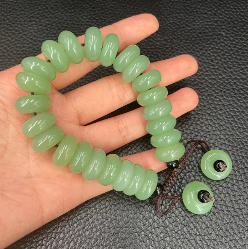 

Customized Natural Green Jade doughnut 16mm Beads Bracelet Adjustable Bangle Jewellery Fashion Accessories DIY Woman Luck Amulet