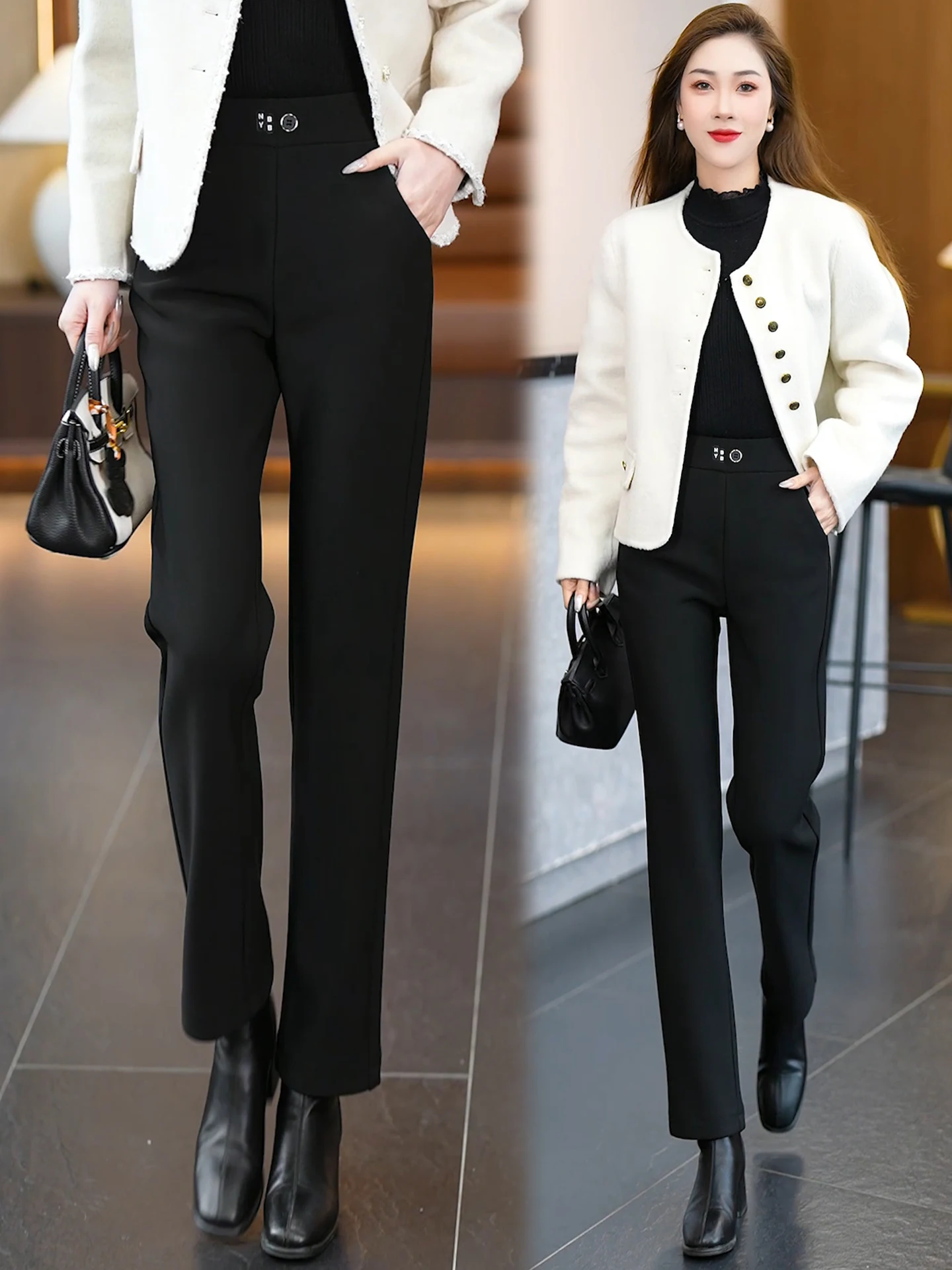 

Женские брюки с высокой талией, утепленные флисом, прямого кроя, осенне-зимние, повседневные, укороченные, с эффектом похудения