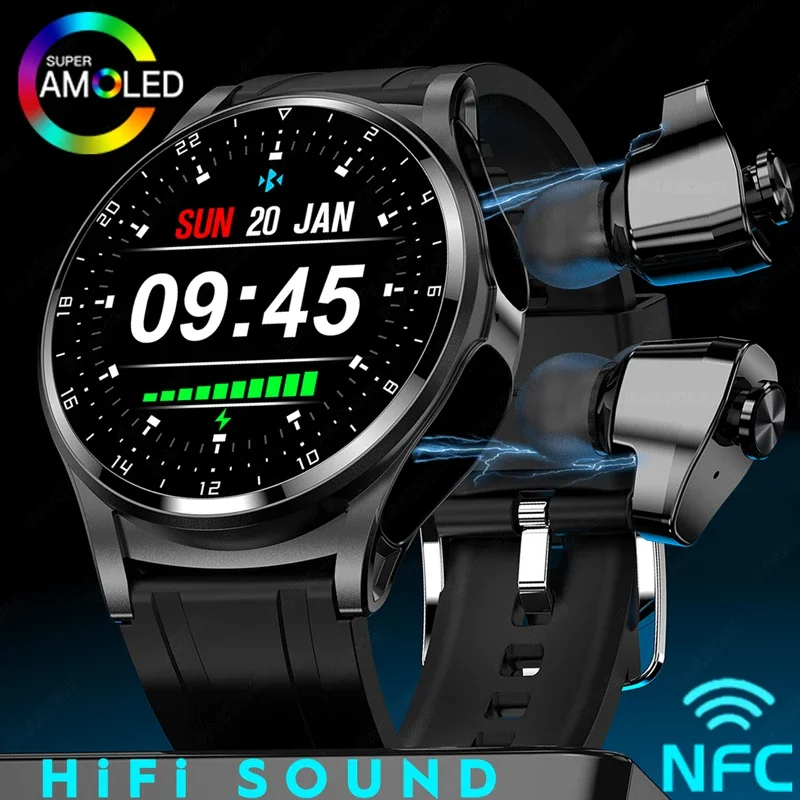 2025 New Men's 2 in 1 Smart Watch with Bluetooth Headset - 1.39 Inch AMOLED Screen, BT Call, NFC, Music & Sports Modes