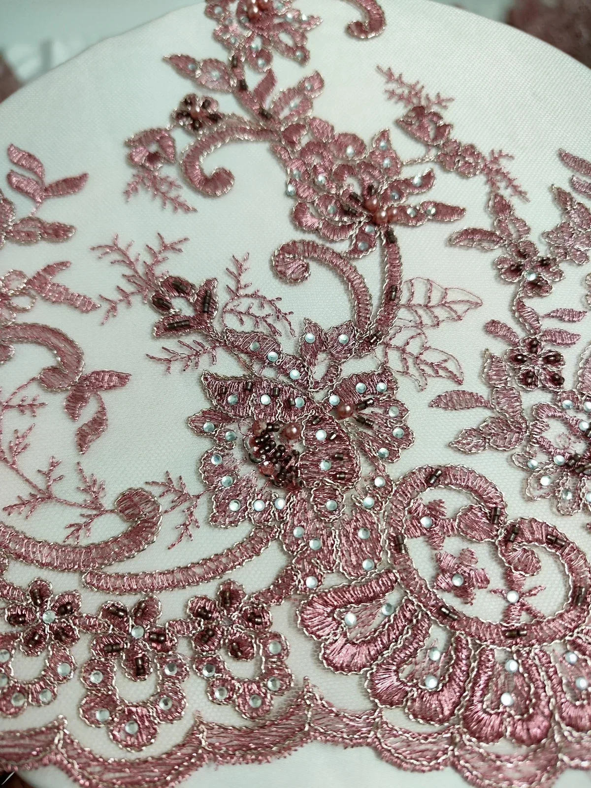 Luxury Pink French Handmade Beads Tulle Lace Fabric 2024 High Quality African Sequins Lace Fabric For Wedding Dress Sew KWH23109