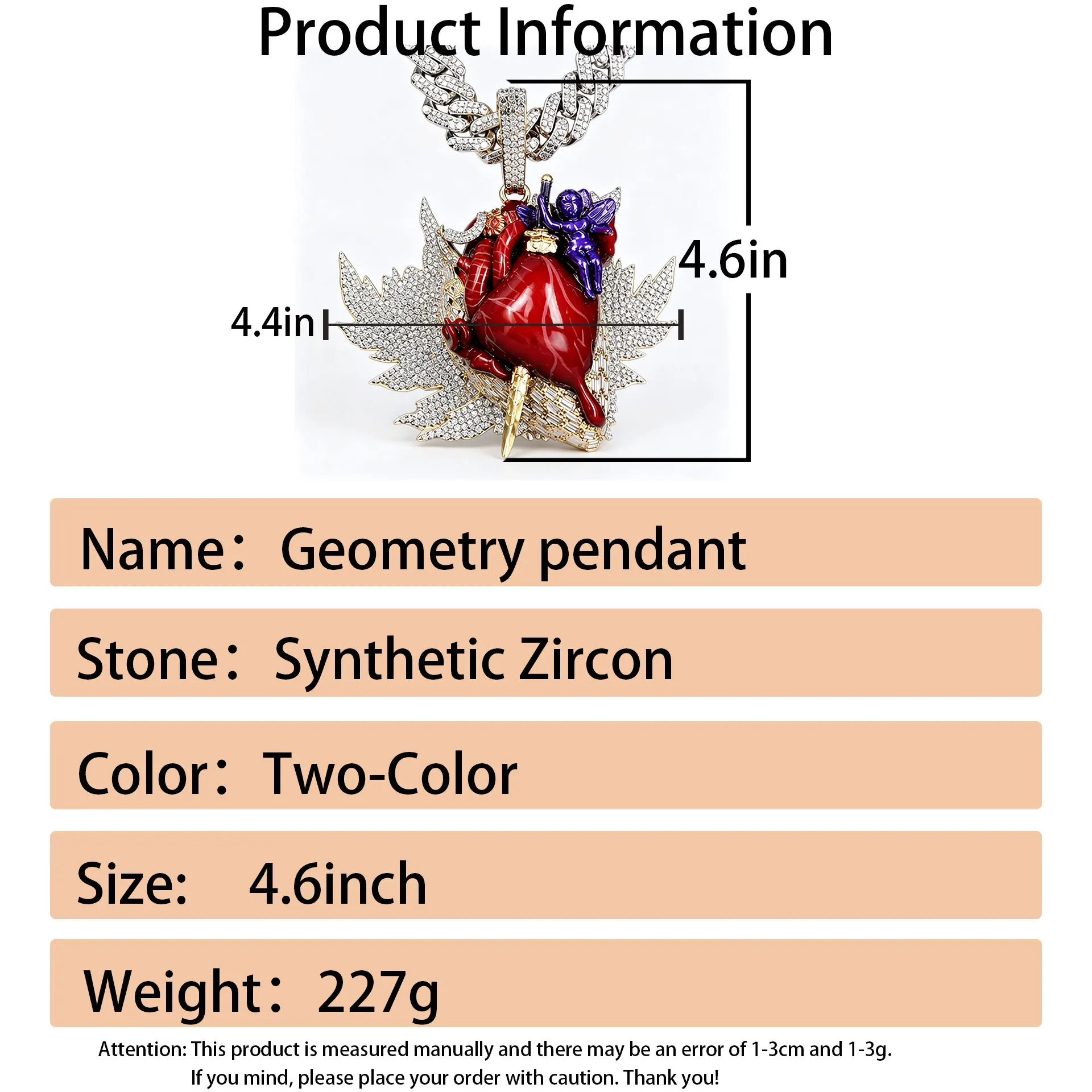 LYEE CYEE Luxury Hip Hop Style Little Angel Wings Full Diamond Flower Pendant Can Be Paired with Cuban Chain Rap Singer Street Party Decoration Exquisite Jewelry Valentine's Day/Commemorative Gift Birthday Gift Holiday Gift Best Gift for Boyfriend
