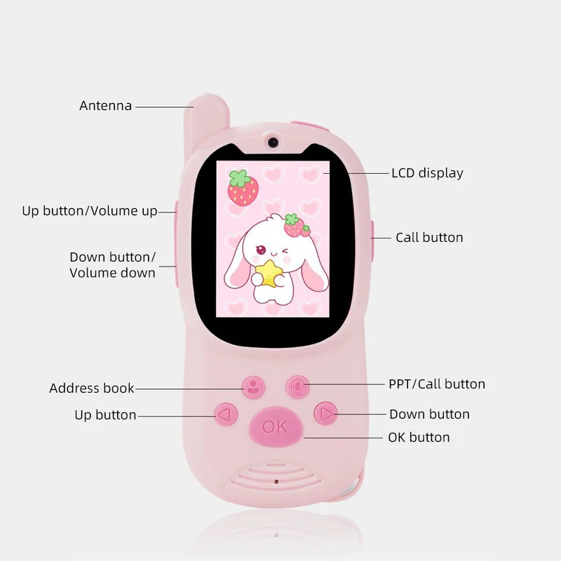 Kids Walkie-talkie LCD Display Screen Button Operation Rechargeable High-capacity Battery Clear Dialogue Children's Gift Toys