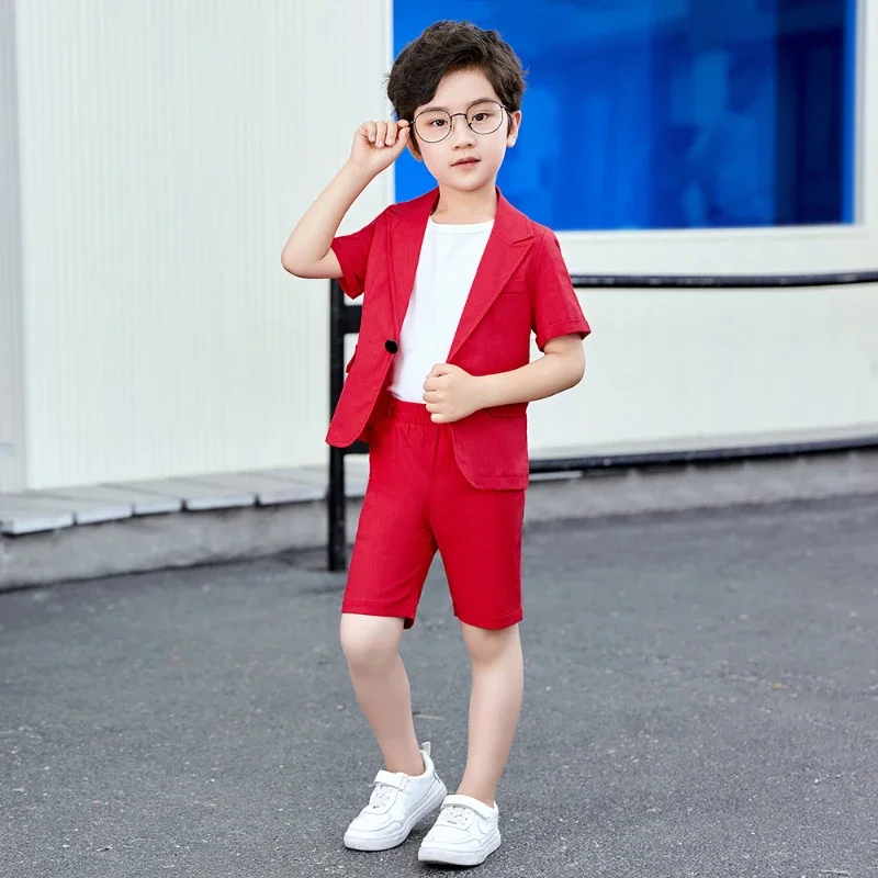 

Boys Short Sleeve Suit Jacket Shorts Formal Dress Kids Summer Solid Color Blazer Clothes Sets Children Tuxedo Toddler Costumes