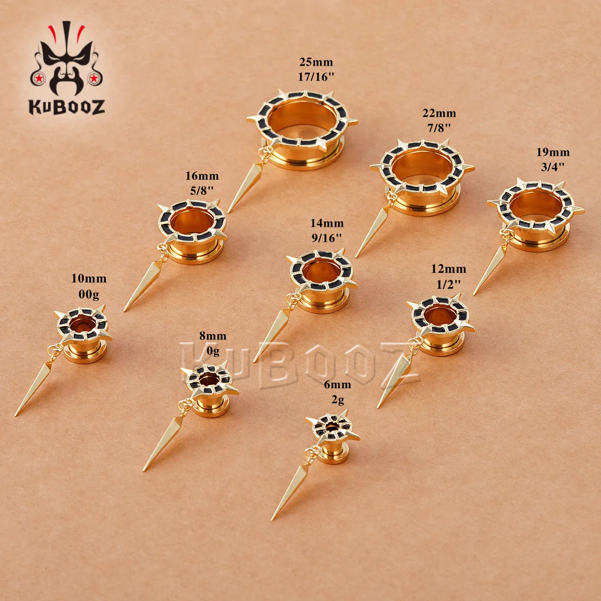 KUBOOZ 1 Paar Gothic Stern-Spike Ohr-Tunnel mit Schraubverschluss, Ohr-Plugs, Hypoallergener Piercing-Schmuck – Detail 1