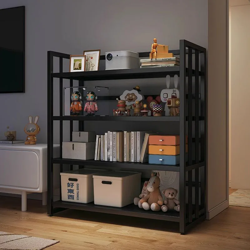 Black Bookcases Space Saving Vintage Magazine Display Library Industrial Style Bookshelf Storage Estanterias Luxury Furniture