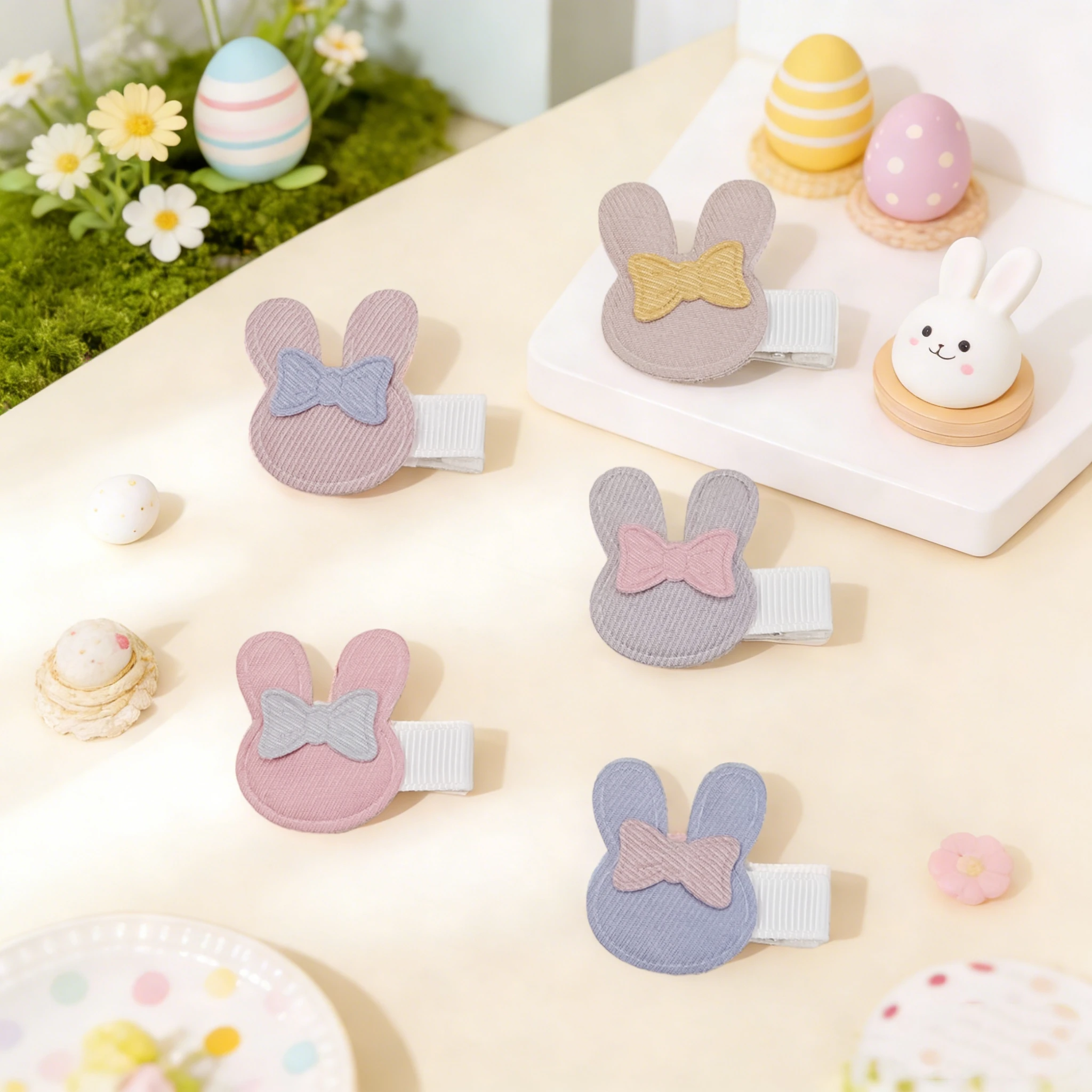 5 Stück/Set Niedliche Cartoon-Baby-Hasen Haarspangen für Kinder Mädchen Handgefertigte Vollständig Gefütterte Haarklammern Mini-Haarspangen Haaraccessoires