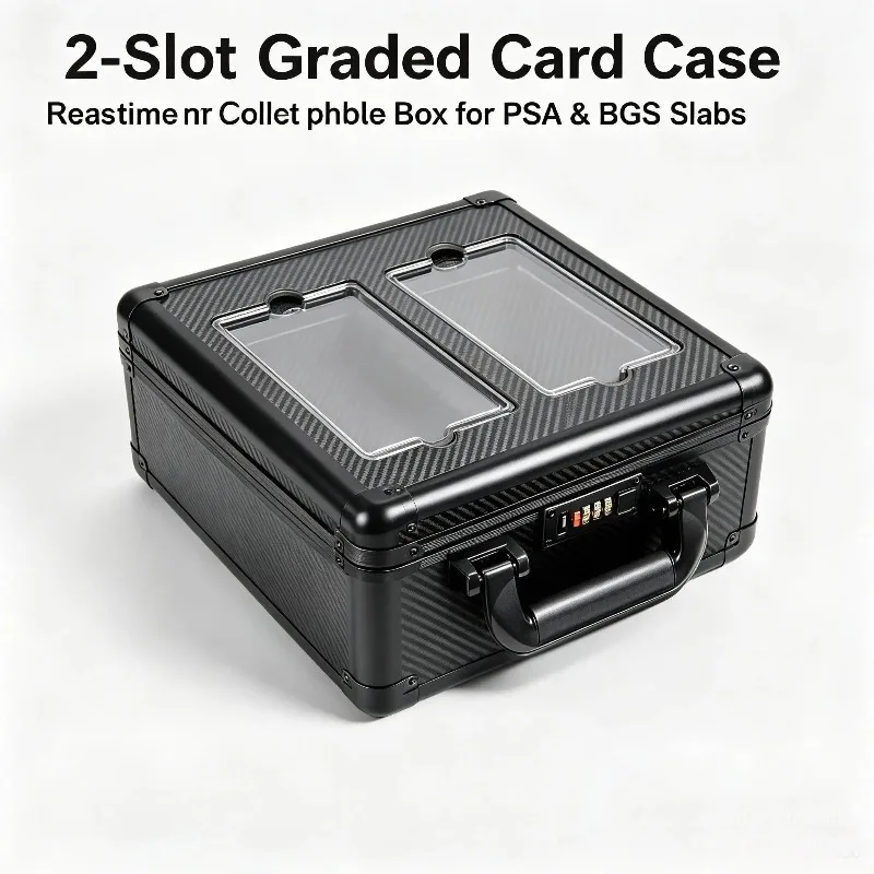 2 Row Double Layer Graded Card Storage Box Holder with Transparent Lid for PSA Trading Card Protective Case Sports Collection