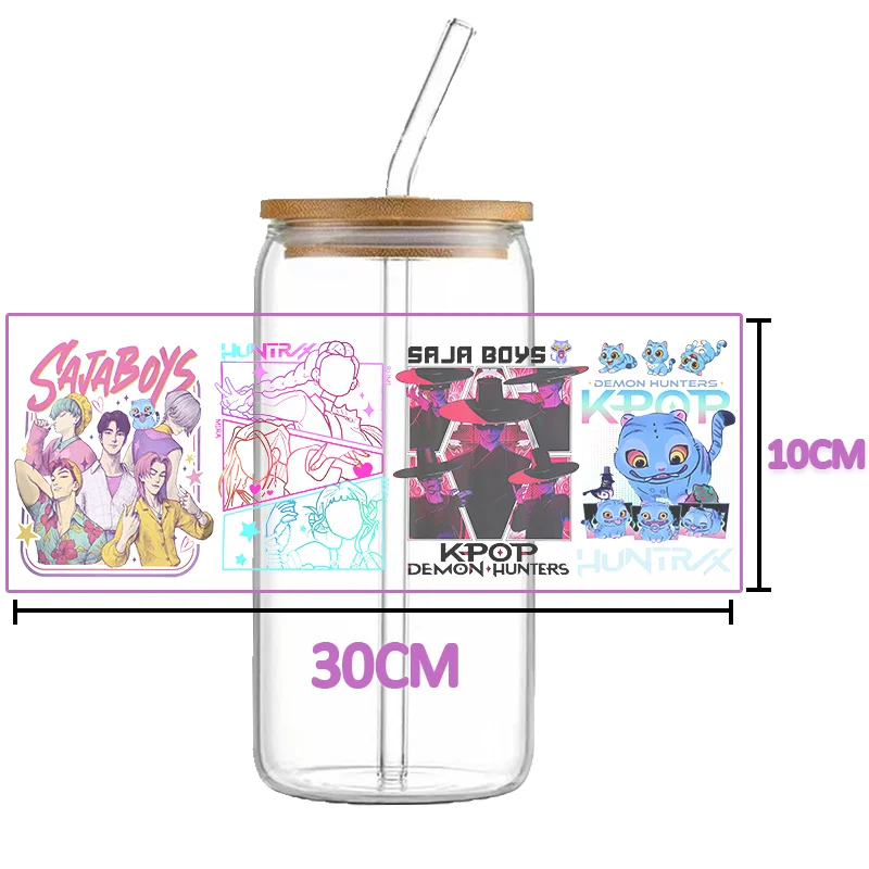 HUNTRX k-pop dtf شيطان الصيادين التفاف نقل الكؤوس ملصق مائي رومي kpop يطبع Uvdtf زجاجة هنتركس ملصق Uv Dtf سيارة k البوب يلتف #2