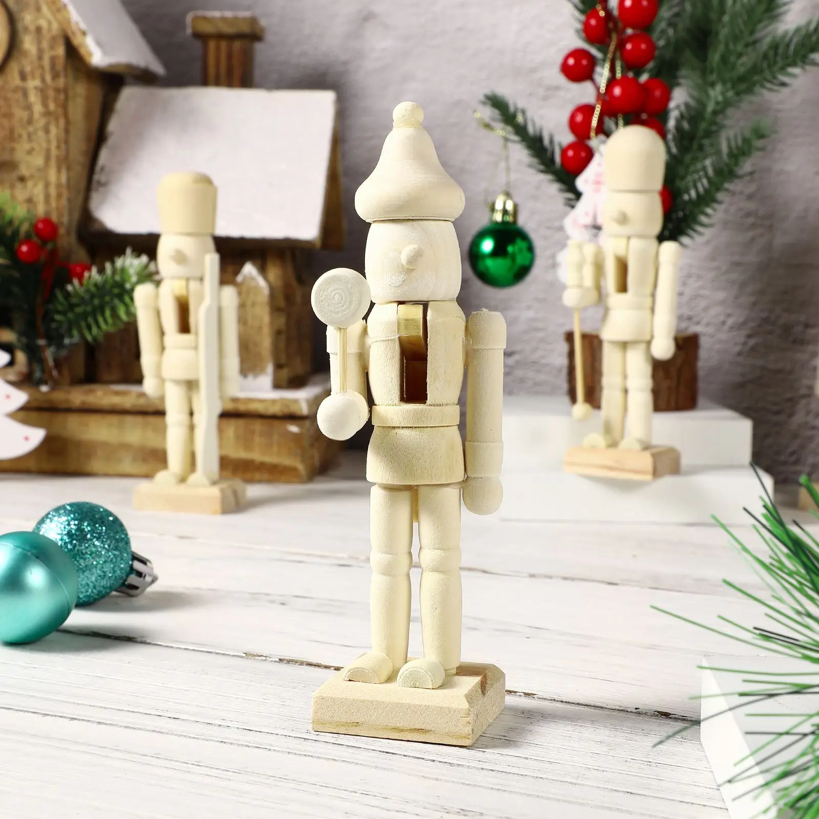 6pcs Unpainted Wooden Nutcracker DIY Nutcracker Figures Christmas Soldiers Unfinished Nutcracker Decorations New Random Style