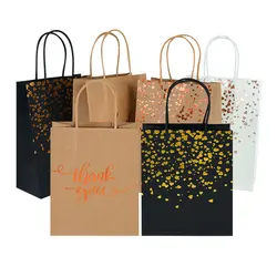 6 pçs preto bronzing dot kraft saco de presente de casamento presente de aniversário embalagem portátil sacola de compras suprimentos de chá de bebê 15x21x8cm