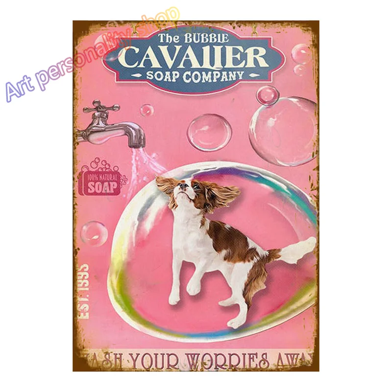 Metal Sign Cavalier King Charles Spaniel Sink Co Wash Your Paws Vintage Metal Tin Sign Man Cave for Men Women Wall Decor 12x8 In