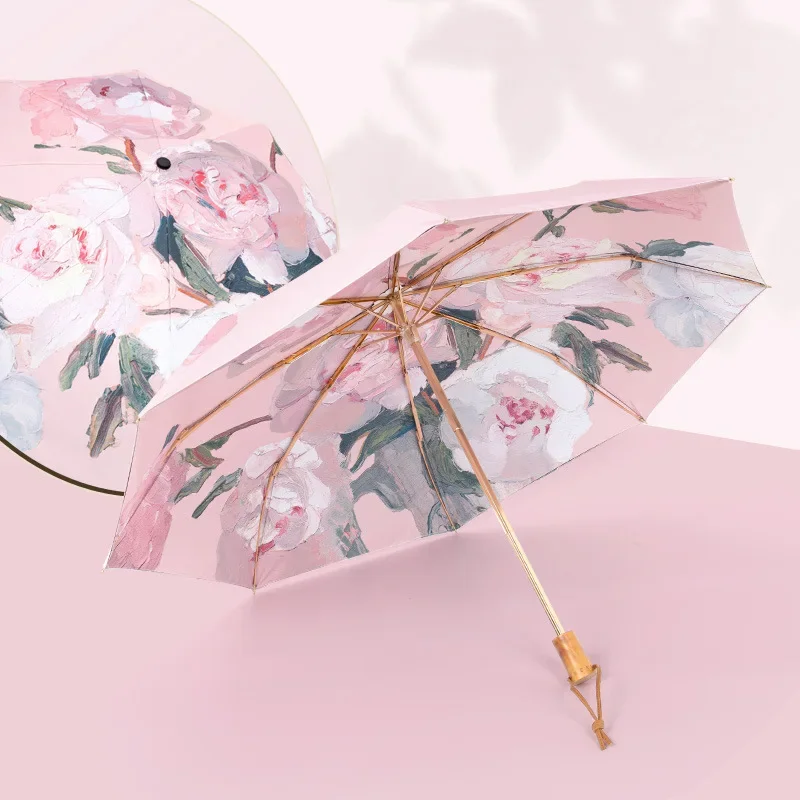 Double Layer Sunscreen Umbrella Anti-UV Female Sun Umbrella Double-sided Flower Sunny and Rainy Dual-use 3-folding Umbrella