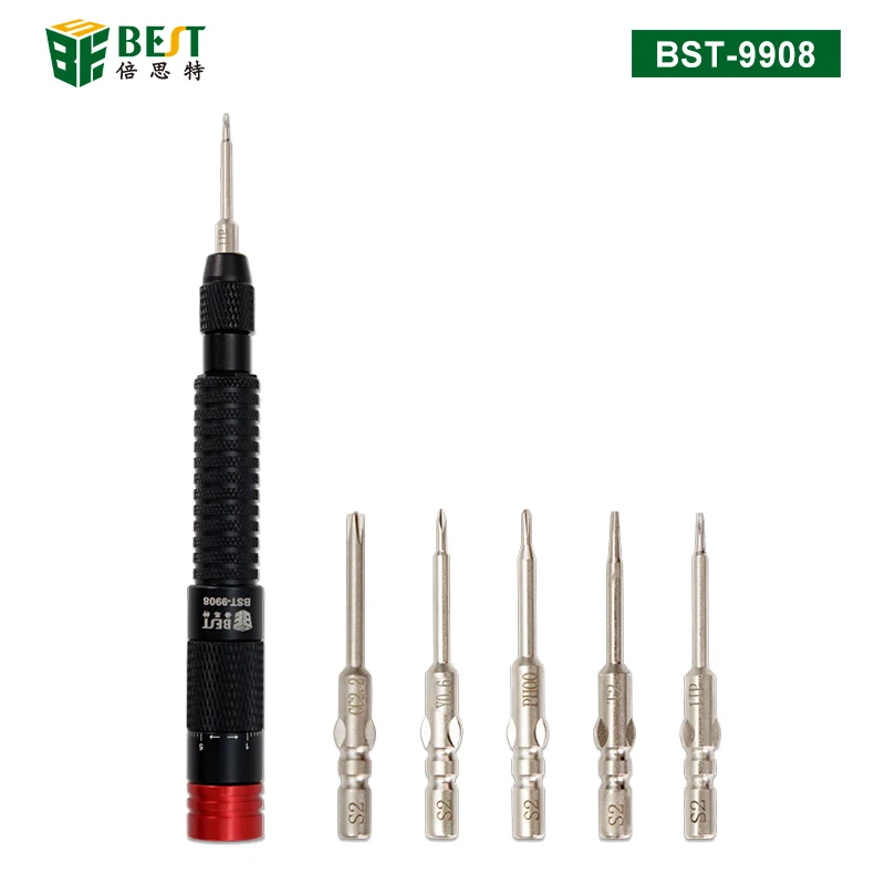BST-9908 Schroevendraaierset met verstelbaar koppel 1 stuks antisliphandvat + 5 stuks vervangbare S2-bits voor reparatie van verschillende elektronica