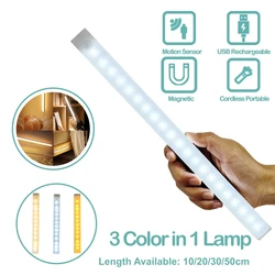 Motion Sensor LED Night Light Type C Rechargeable Induction Lamp for Wardrobe Bedside Cabinet Mirror Wireless Led Strip Tube