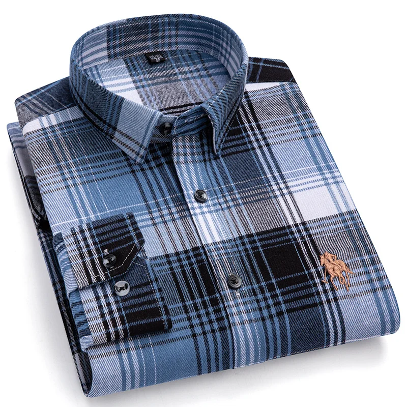 New M To 7XL Mens Business Casual Shirts Classic Plaid Long Sleeve Comfortable Breathable Easy To Care Anti-wrinkle Tops