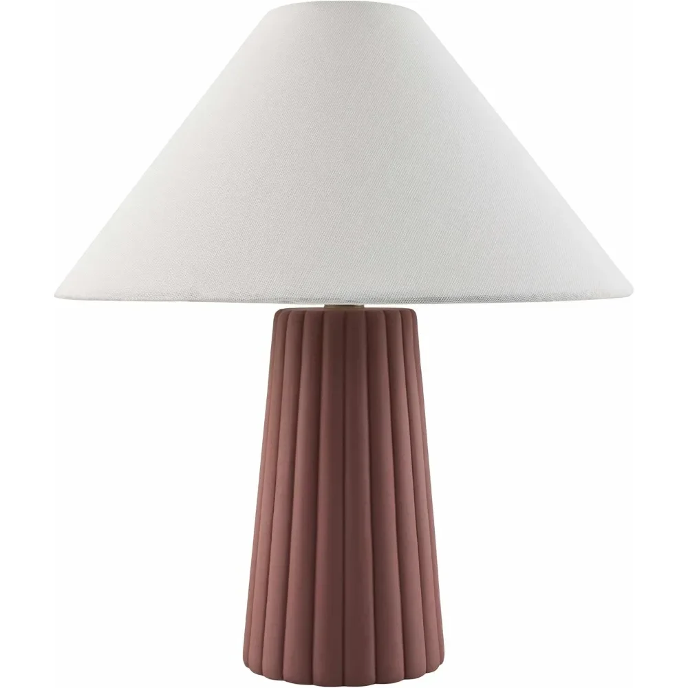 

Contemporary Geometric Ceramic Bedside Table Lamp for Bedroom Nightstand - Modern End Side Lighting for Living Room-Shade Linen