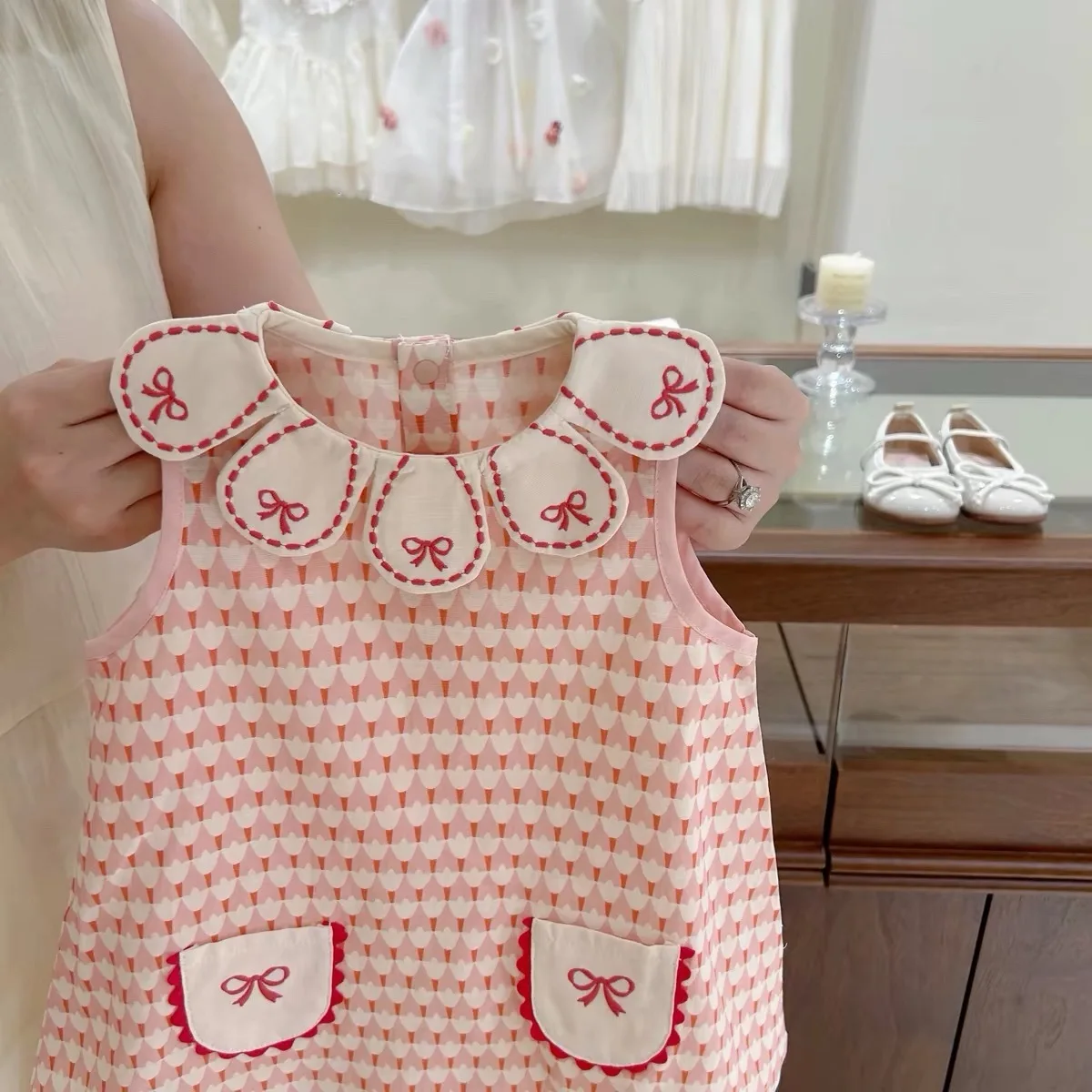 Girls Dress 2026 Summer New Item Childrens Sweet Petal Collar Vest Childrens Summer Princess Dress