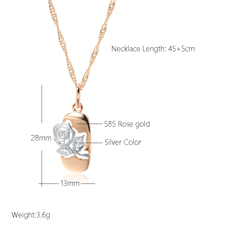 Kinel Fashion 585 Rose Gold Silver Color Mix Hollow Rose Flower Pendant Necklace for Women Wedding Party Daily Vintage Jewelry